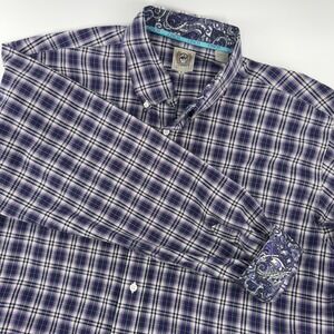 Cinch Mens Purple Plaid Long Sleeve Western Button Down Shirt Large Paisley Trim